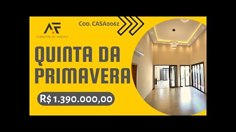 CASA0062 LINDA CASA TÉRREA DE CONDOMÍNIO NO BAIRRO QUINTA DA PRIMAVERA - COMPLETA PRONTA PARA MORAR