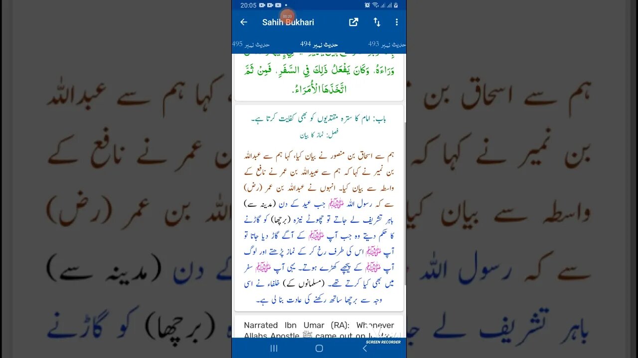 Hadees SHARIF Sahi bukhari SHARIF hadees number #494 in arbic urdu and English languages