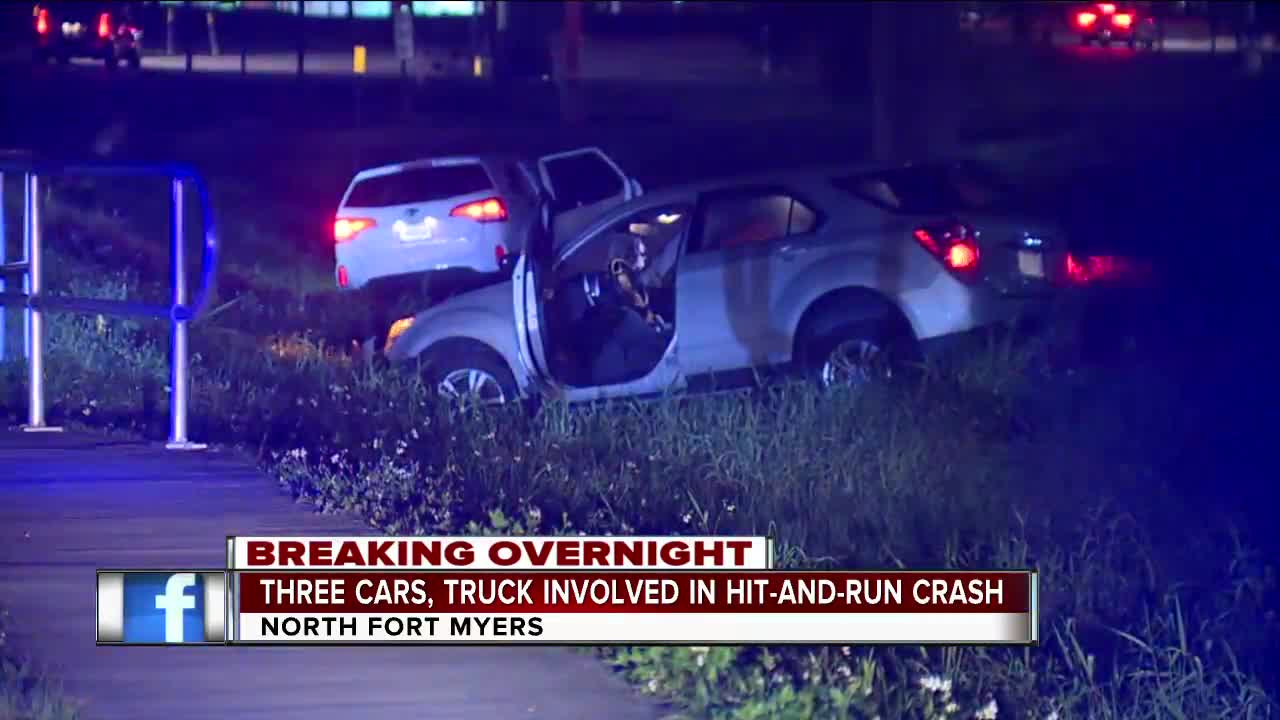 Multiple vehicles involved in hit and run crash on North Fort Myers overnight