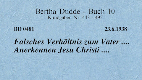 BD 0481 - FALSCHES VERHÄLTNIS ZUM VATER .... ANERKENNEN JESU CHRISTI ....