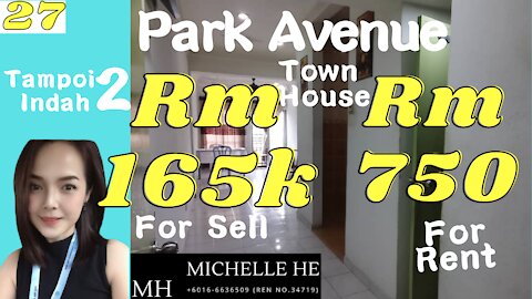 property malaysiaPark Avenue Town House SALE Rm165K & RENT Rm750@Tampoi Indah 2 Leasehold 99yr Jalan Mawar