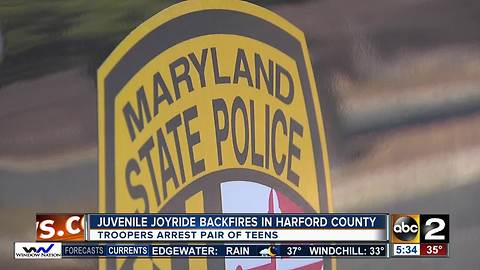 Juvenile joyride backfires in Harford County