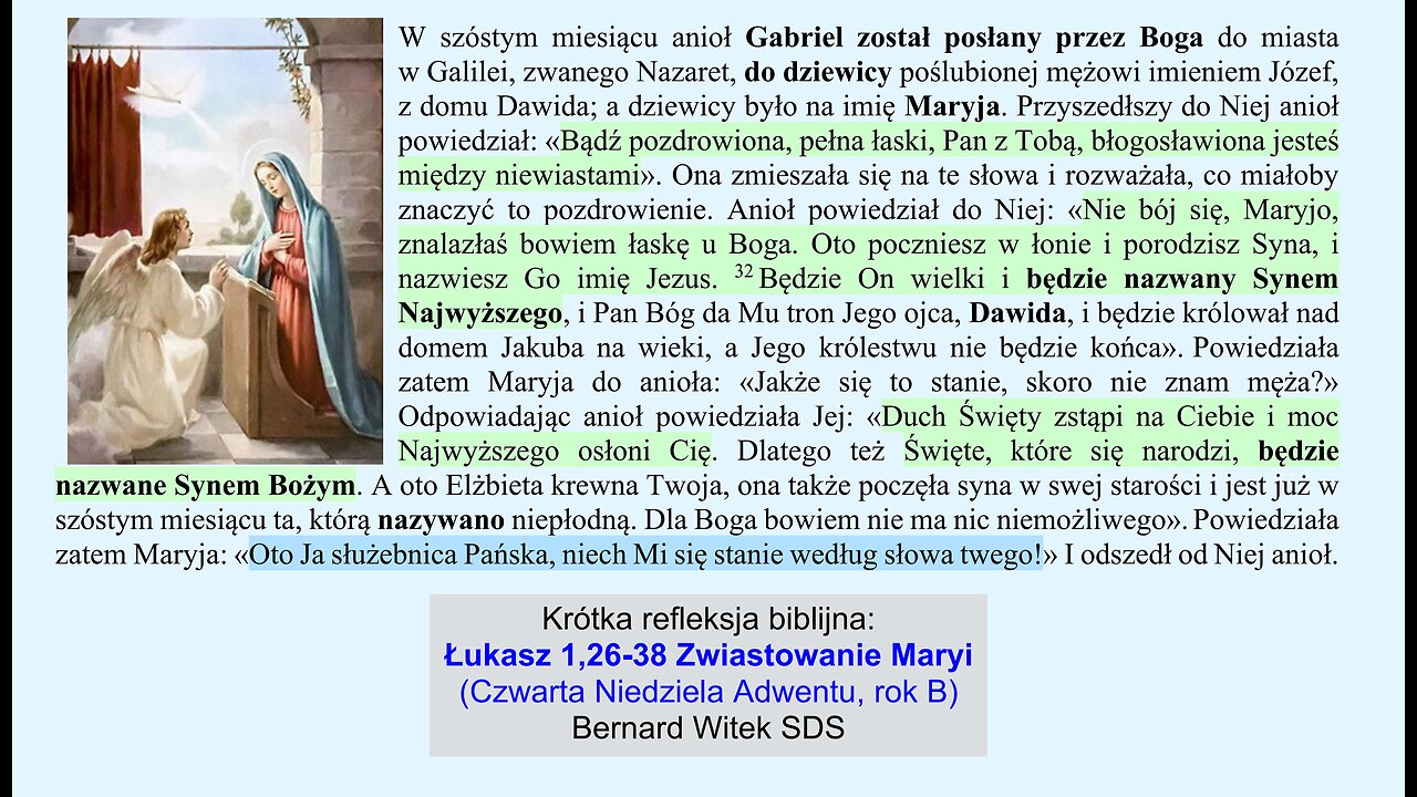 Łukasz 1,26-38 Zwiastowanie Maryi