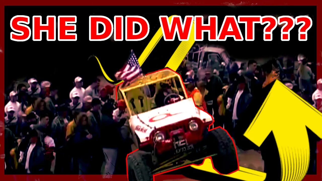 Is this woman driver crazy? Drives her jeep through a crowd of people and up a wall! #motivation