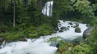 small river with a small waterfall at the back