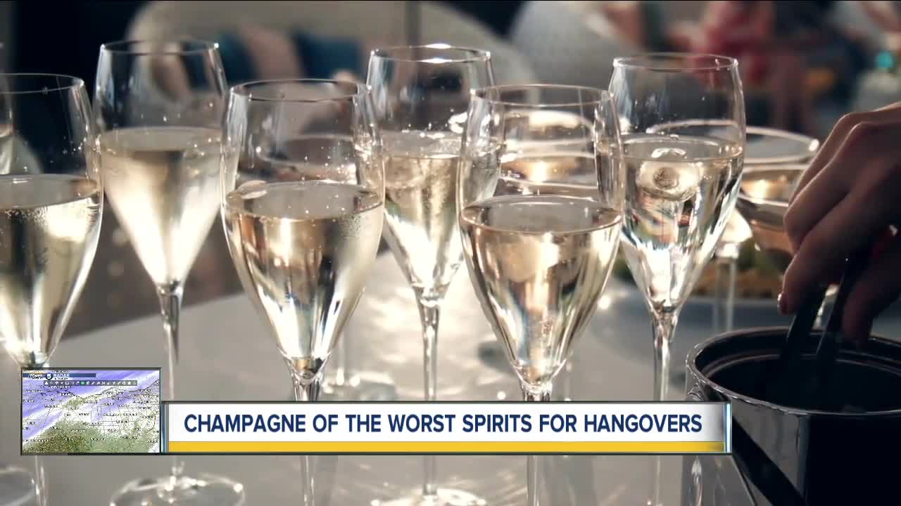 Champagne can cause nasty hangovers after holiday parties