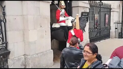 Tourist looks shocked the Guards did not shout make way #