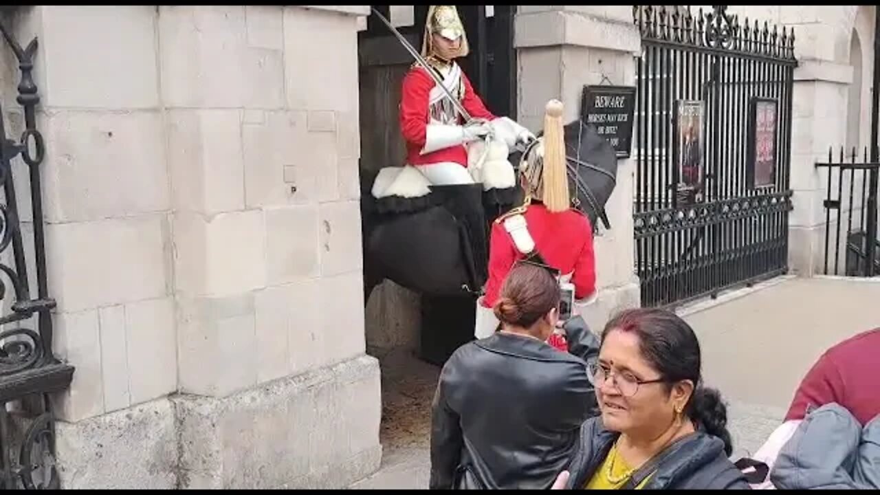 Tourist looks shocked the Guards did not shout make way #