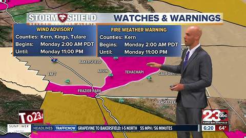 A Wind Advisory and a Fire Weather Warning in effect for Kern County!