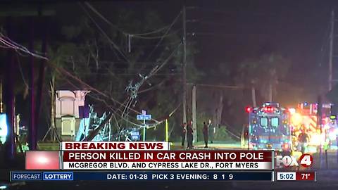 Person killed in car crash into pole