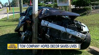 Crashed car decoration hopes to save lives