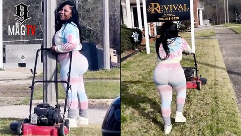 GYATT!!! Shekinah Jo Is Double Cheeked Up While Cutting Grass Around The Funeral Home! 🍑