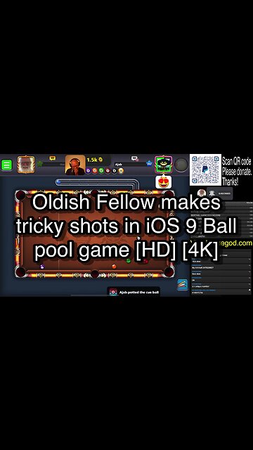 Oldish Fellow makes tricky shots in iOS 9 Ball pool game [HD] [4K] 🎱🎱🎱 8 Ball Pool 🎱🎱🎱