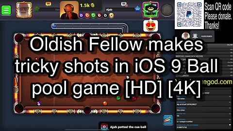 Oldish Fellow makes tricky shots in iOS 9 Ball pool game [HD] [4K] 🎱🎱🎱 8 Ball Pool 🎱🎱🎱