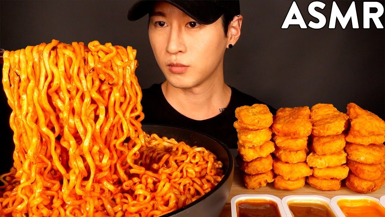 ASMR NUCLEAR FIRE NOODLES & CHICKEN NUGGETS MUKBANG (No Talking) COOKING & EATING SOUND