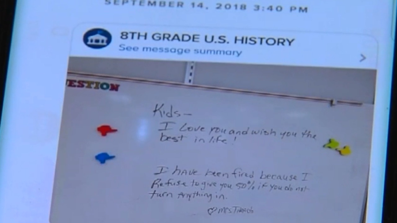 Teacher pens whiteboard goodbye to students over 'no zero' grading policy