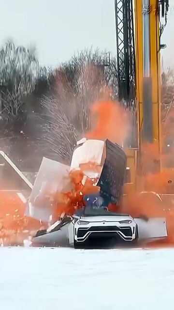 A substantial quantity of objects fell on the automobile, causing extensive crushing.😱