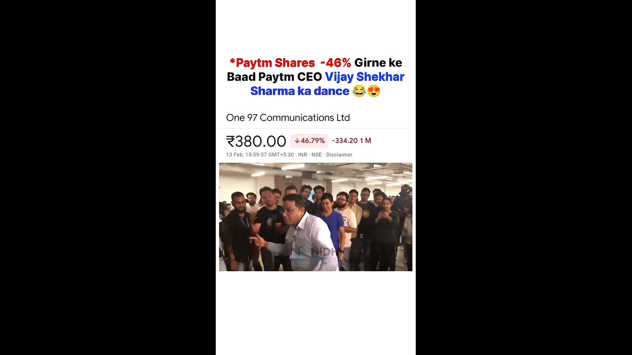 paytm ka share down jane ki khusi me CEO ka Dance.