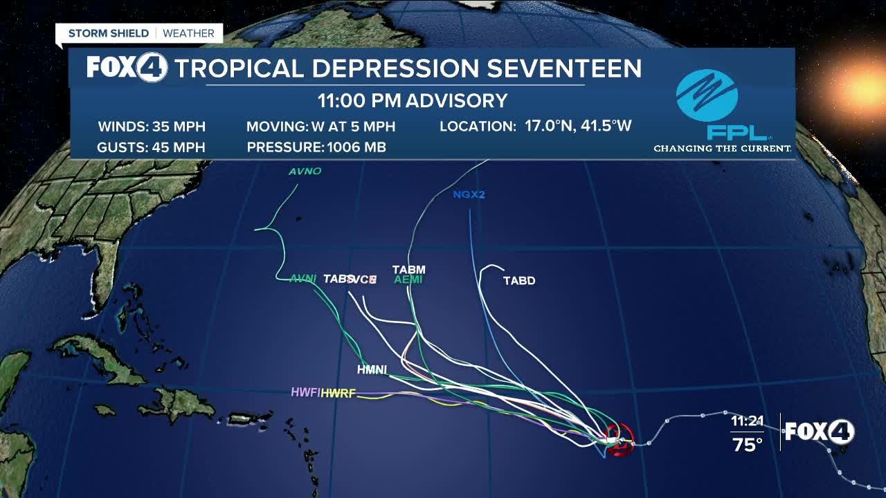 Tropical Depression 17 Sunday 10 PM Update