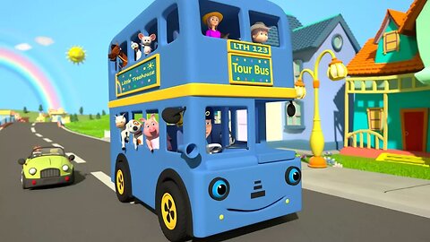 Blue Wheels On The Bus | Kindergarten Nursery Rhyme Color Song | Cartoon for Kids | Little Treehouse