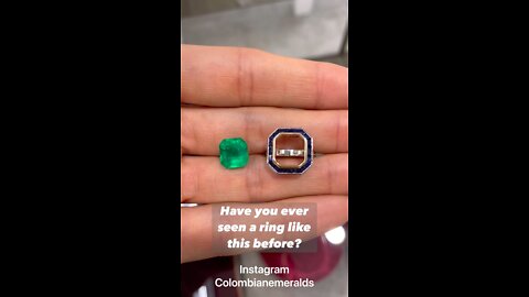 4.58 Carat asscher cut Vivid green emerald and blue sapphire halo diamond anniversary ring 14K