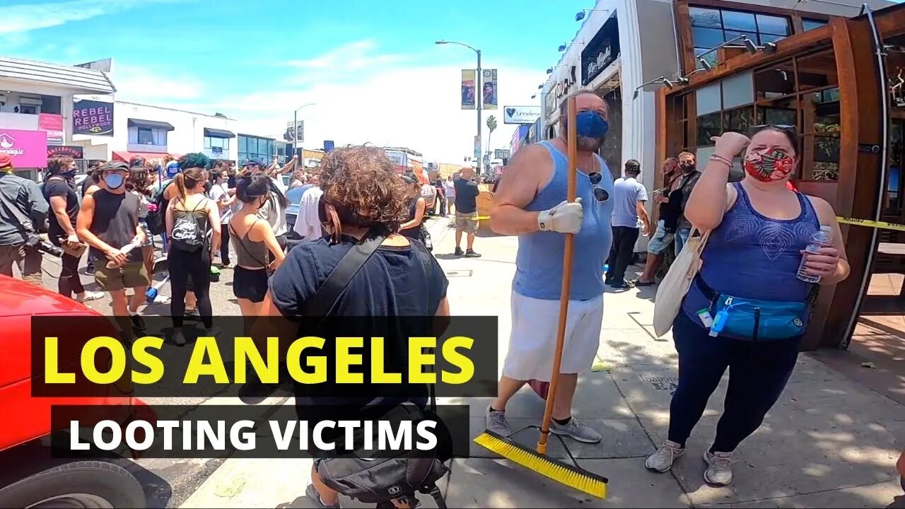 Looting in Los Angeles - The Day after. Devastated Store Owners Clean Up in West Hollywood