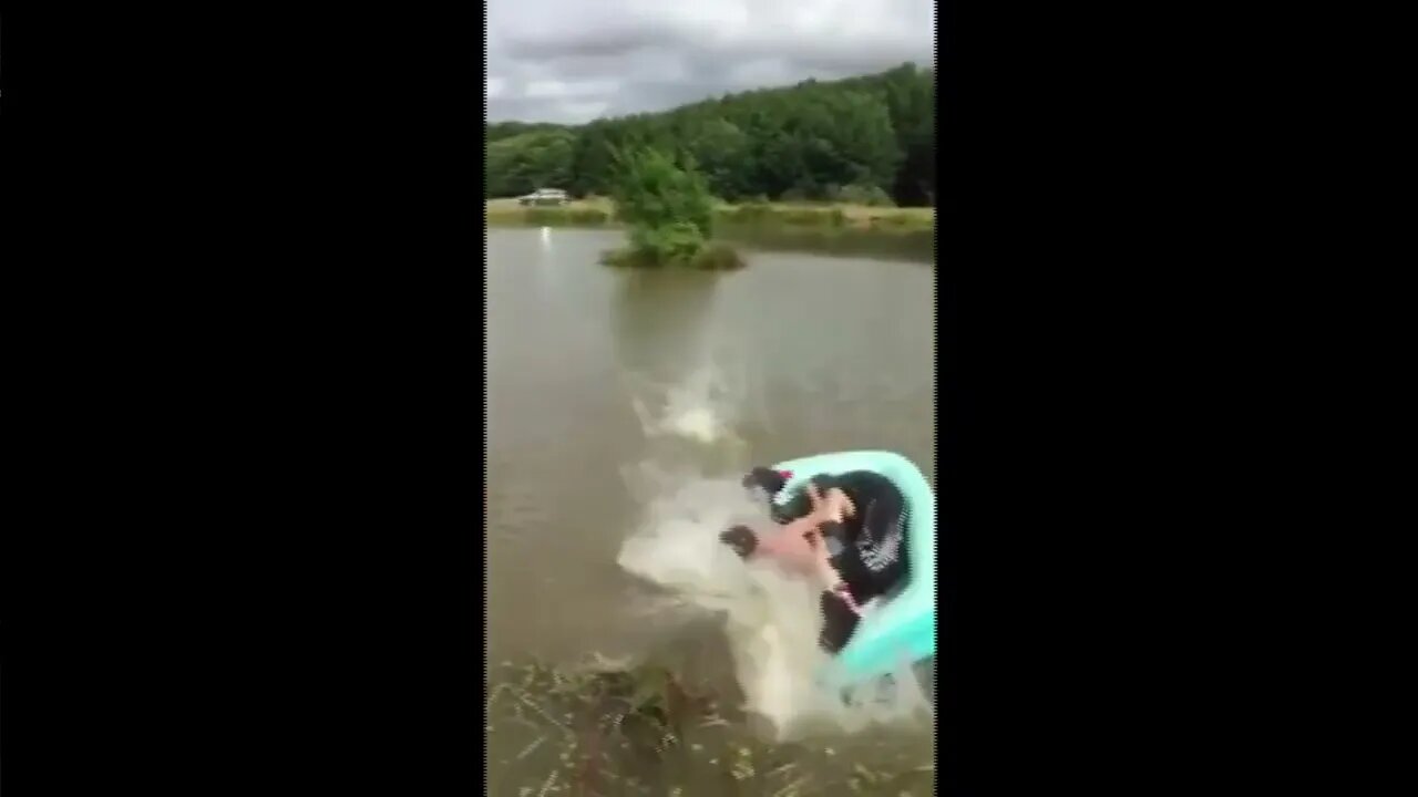 dog pushed in lake (goofy in real life)