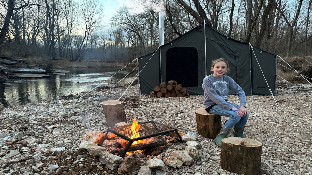 Our First Hot Tent Camping On The Creek