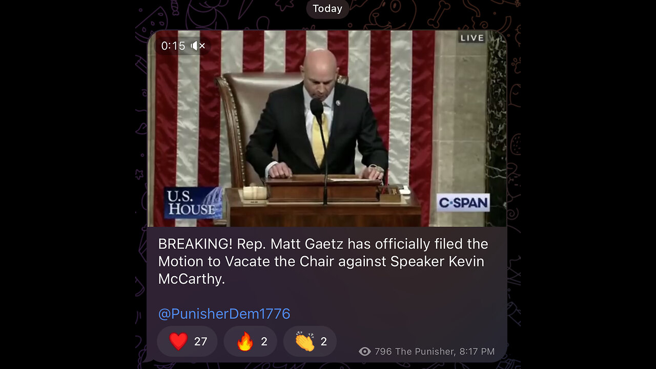 BREAKING! Rep. Matt Gaetz officially filed Motion to Vacate the Chair against Speaker Kevin McCarthy