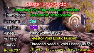 Destiny 2, Master Lost Sector, Bay of Drowned Wishes on the Dreaming City 11-21-21