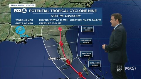 Potential Tropical Storm #9 continues to move toward Florida