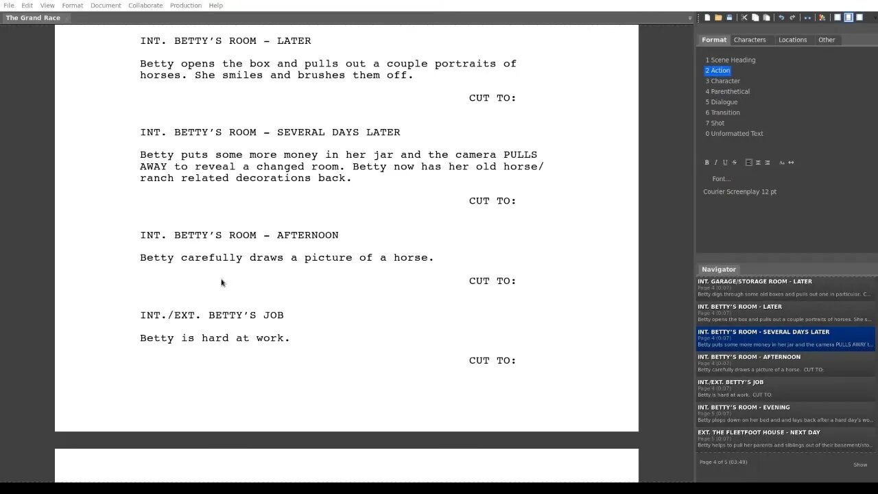 Working on Grand Race script 2