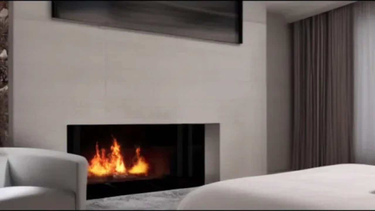 3 Hours Relaxing Modern Bedroom With Piano Music and Fire Crackling Sounds - Fall Asleep Fast