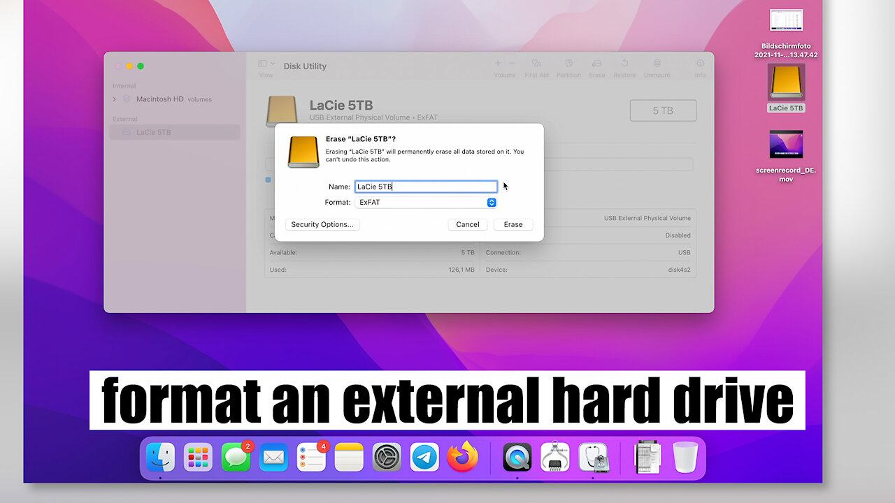 How to format an external hard drive on Mac | for Windows & Macintosh | english tutorial [4K]