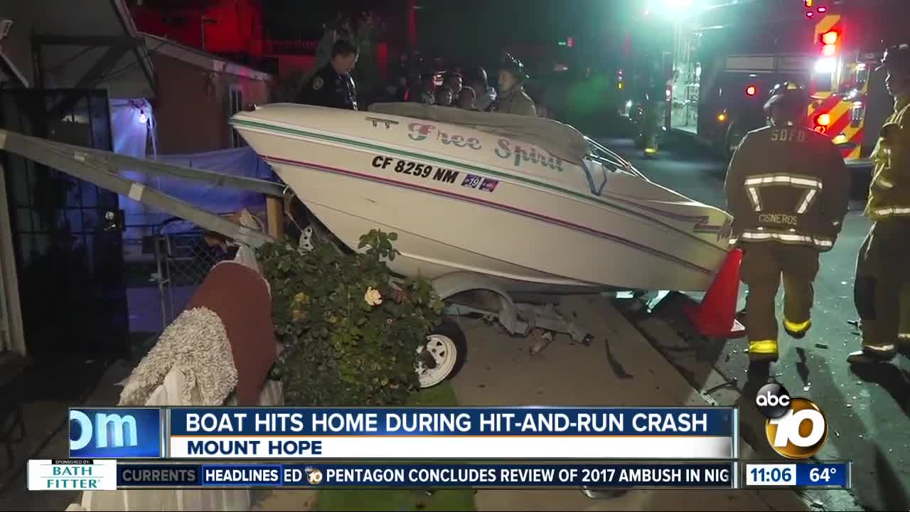 Boat hits home during hit and run crash
