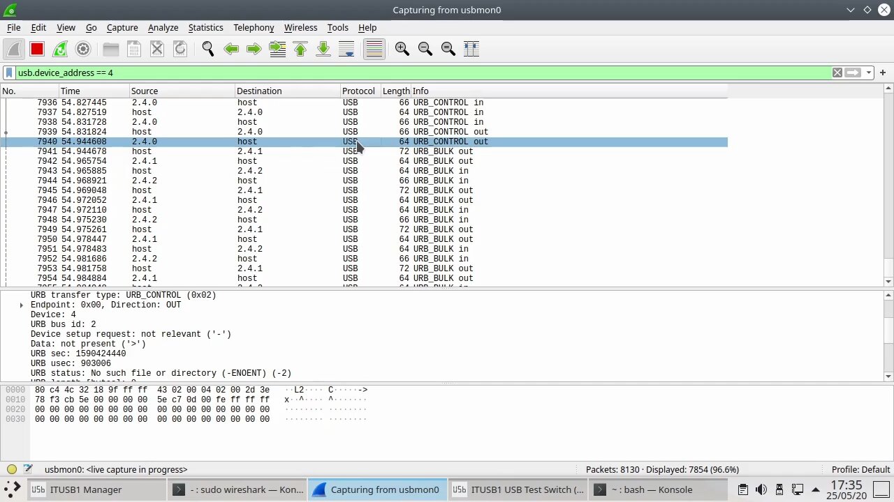 Análise de tráfego USB com o Wireshark