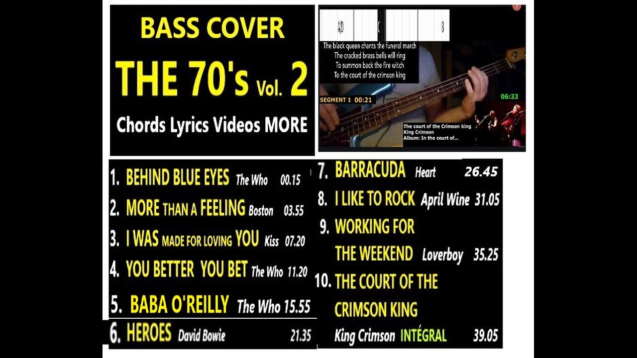 Bass cover THE 70's VOLUME 2 __ Chords Lyrics Videos MORE