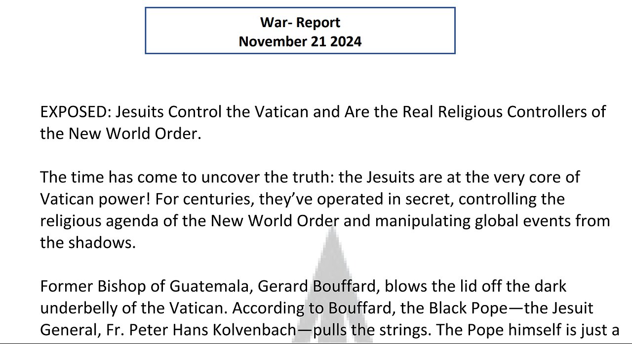 Jesuits Control The Vatican The Real Religious Controllers of the New World Order