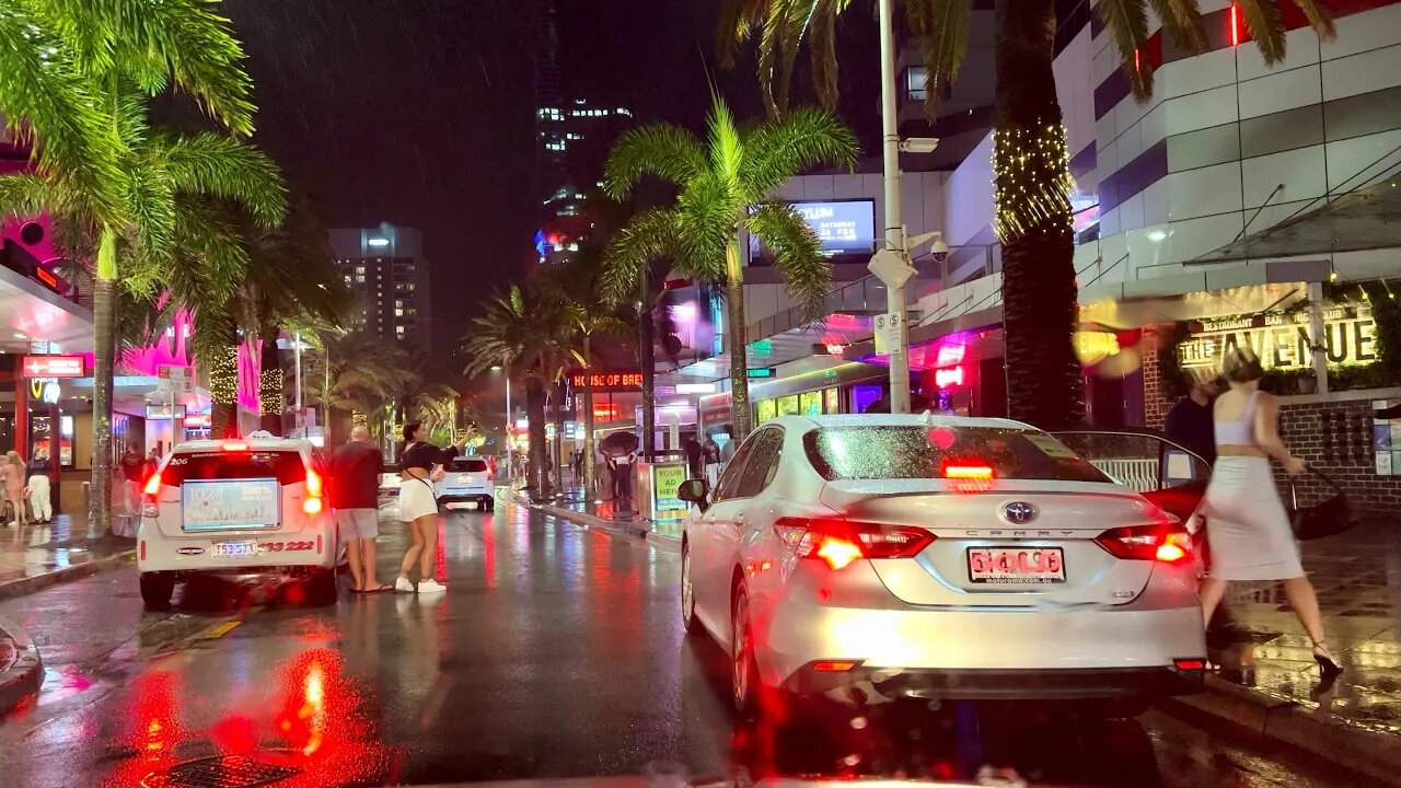 Gold Coast City 4K Drive Night Through Cyclone || HDR - Dolby Vision || QUEENSLAND - AUSTRALIA