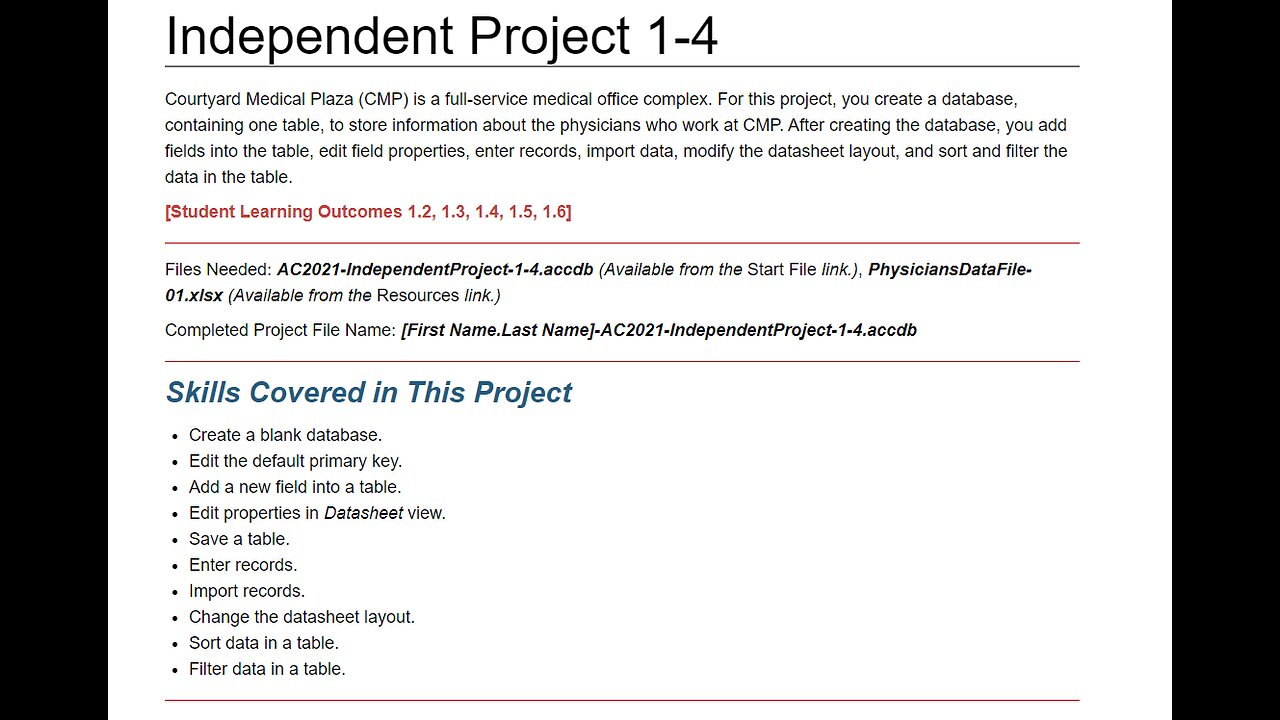 Microsoft Access - Independent Project 1-4 - Update from 2024 - Step-by-step - Table, External Data