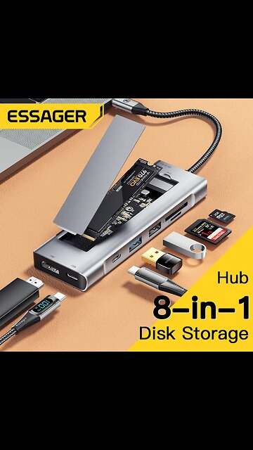 ANNUAL SALE!! Essager 8-in-1 USB Hub With Disk Storage Function USB Type-c to HDMI-Compatible