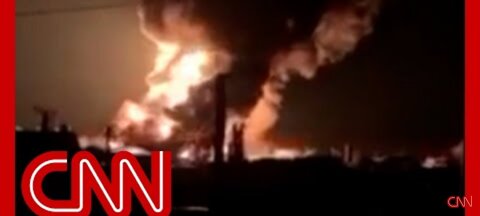 Fuel tanks burn after explosions near Vasylkiv, Ukraine