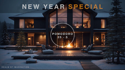 Pomodoro Study - New Year Villa Fireplace And Fireworks With Snowstorm Ambience - [25 min/5 min]