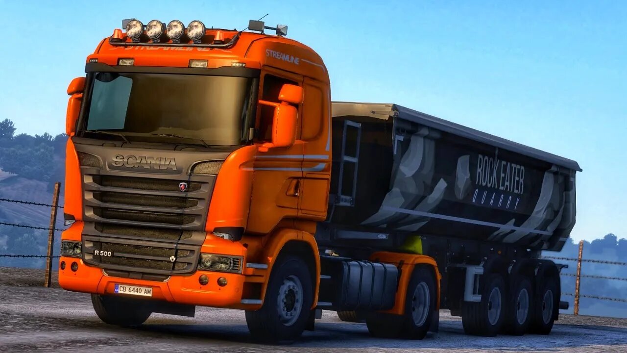 Cargo with rocks pulled by Scania R500 Streamline V8 Straight Pipes | Euro Truck Simulator 2