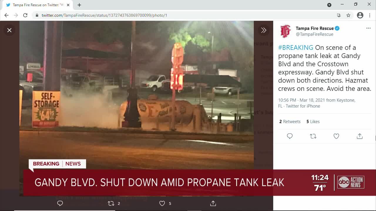 Gandy Blvd. shut down in both directions due to propane tank leak