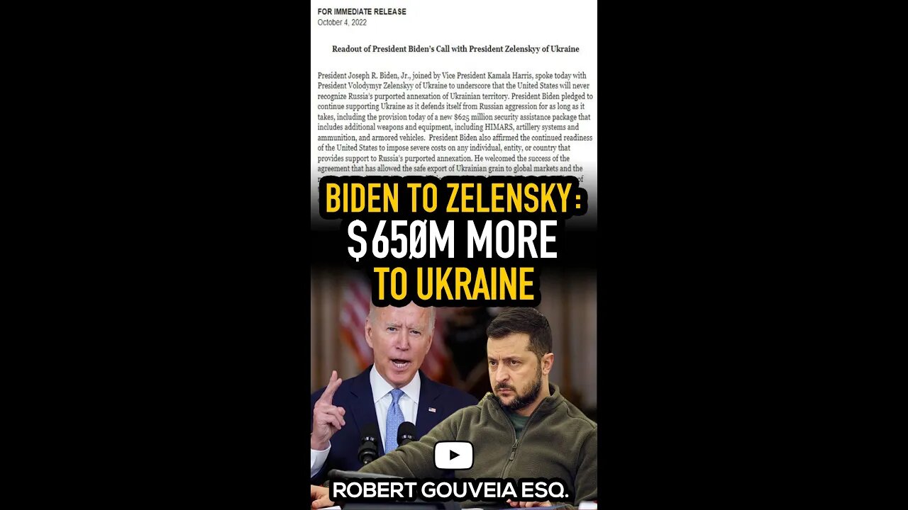 Biden to Zelensky: $625 Million More to Ukraine #shorts