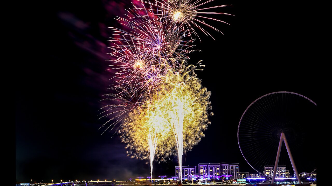 DUBAI at New Year's party time, with a amazing fireworks in Burj Khalifa.