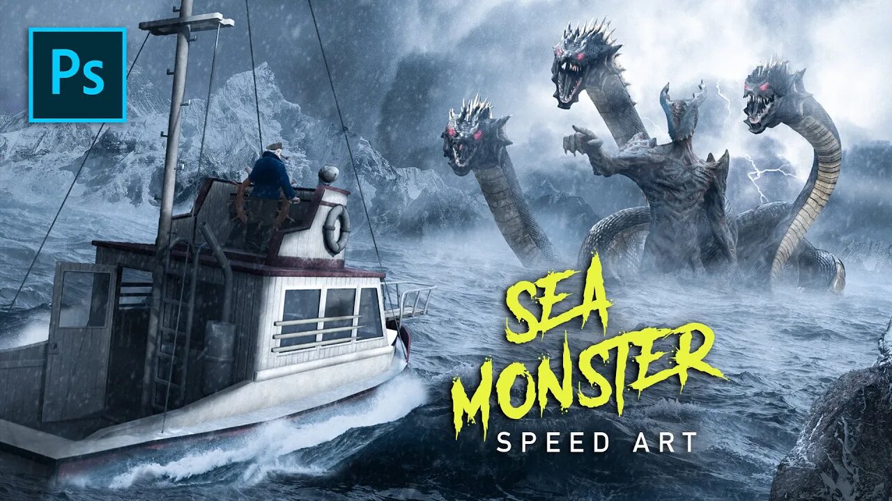 Creating a SEA MONSTER Scene in Photoshop! Photo Manipulation Speed Art