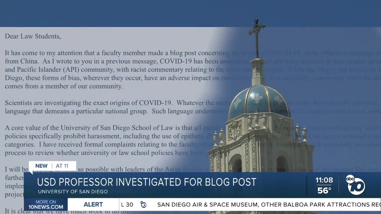 USD professor investigated for offensive blog post