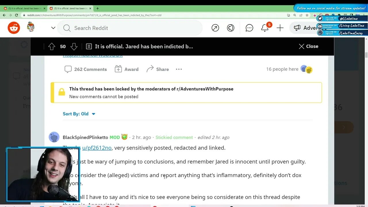 My Thoughts on Jared from @AdventuresWithPurpose streamed 11/5 twitch.tv/laketimecasey